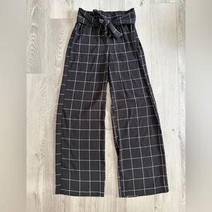 Le Chateau Checkered Plaid Wide Leg Dress Pants with Tie XXS
